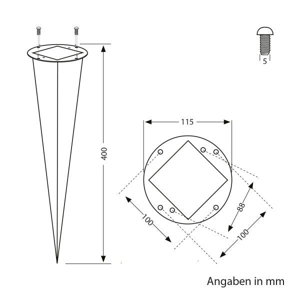 RVS grondspies - 40cm - Met montagemateriaal - Rond