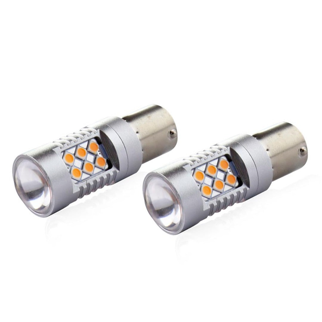 BAU15S - 3030 - 24 SMD - CANBUS - ORANJE - 12/24V - 2 stuks