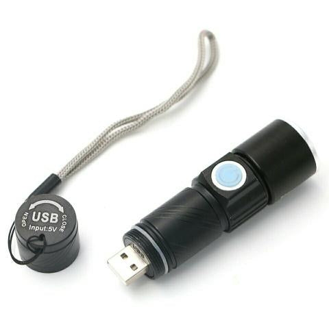 LED zaklamp oplaadbaar via USB - 9,5 cm