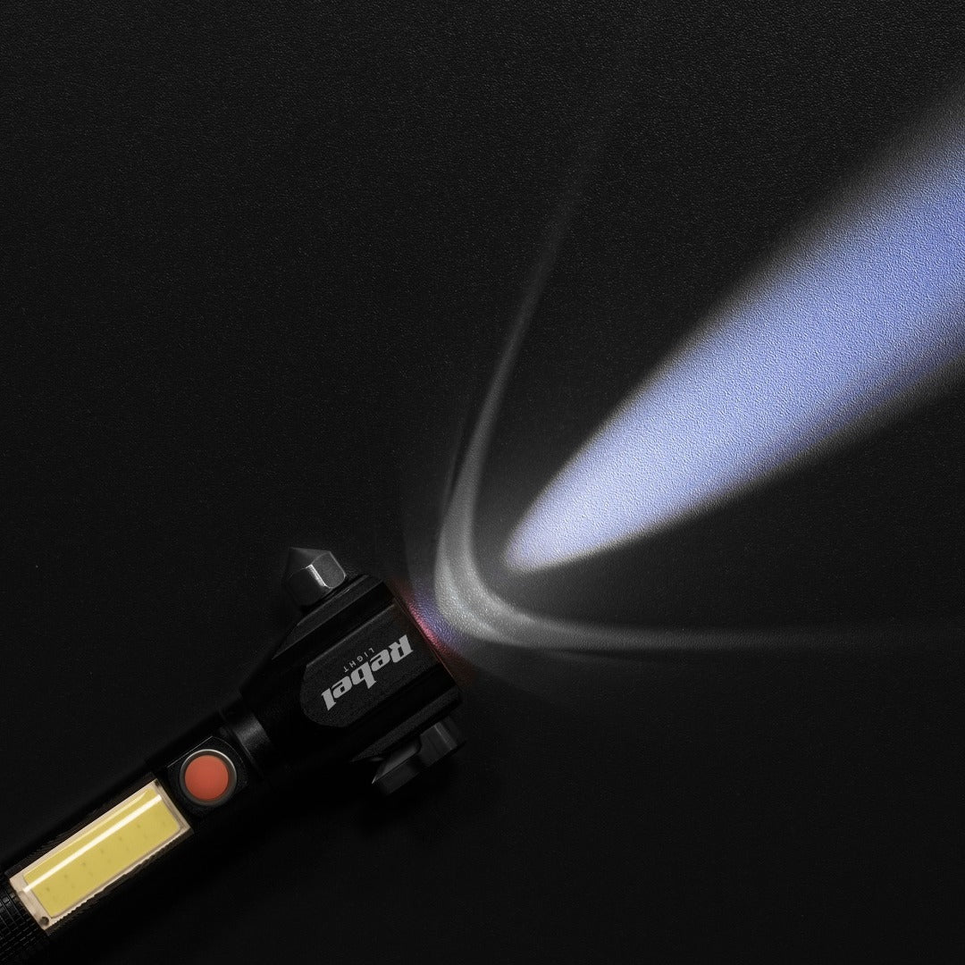 Oplaadbare LED zaklamp - 285 Lumen - Veiligheidshamer + mes