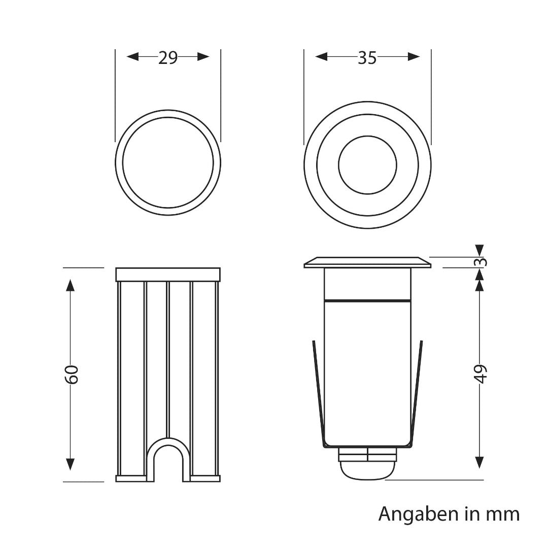LED inbouw terrasverlichting - 35mm - 0.6 Watt - 2800K - RVS
