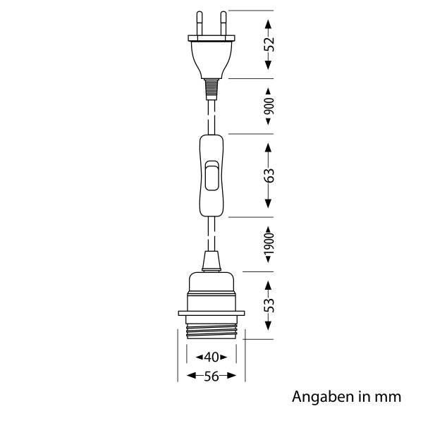 E27 hanglamp - 3 meter - Met schakelaar - Touw