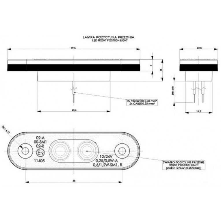 Zijmarkeringslicht 12/24V LED - Wit