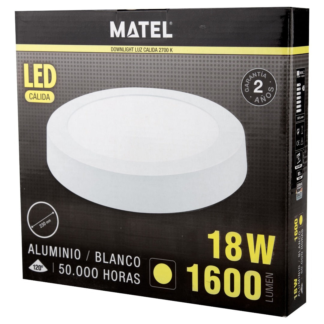 LED plafondlamp - opbouw rond - Warm wit - Wit - 18W
