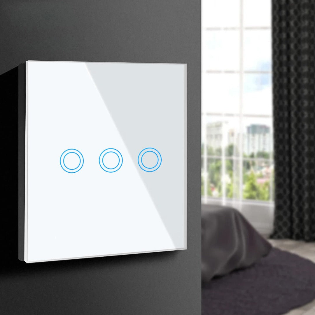 Wandschakelaar met verlichting - Drievoudig - Touch bediening - Wit
