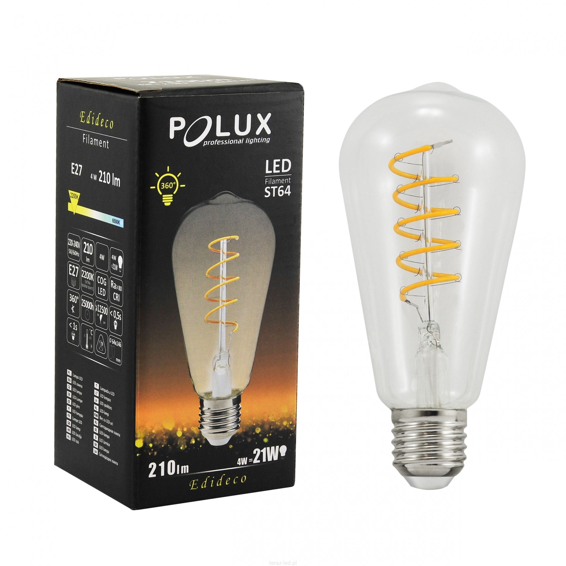Filament LED-lamp E27 4 Watt 210 lumen 2200 kelvin - Spiraal