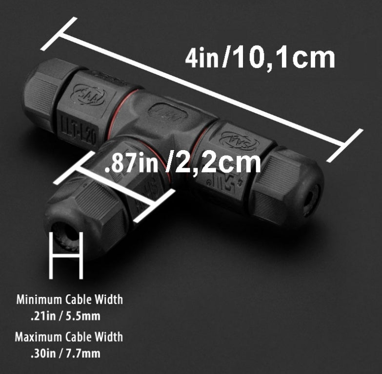 Waterdichte kabelverbinder - T splitter - schroefdraad bevestiging - IP67 connector