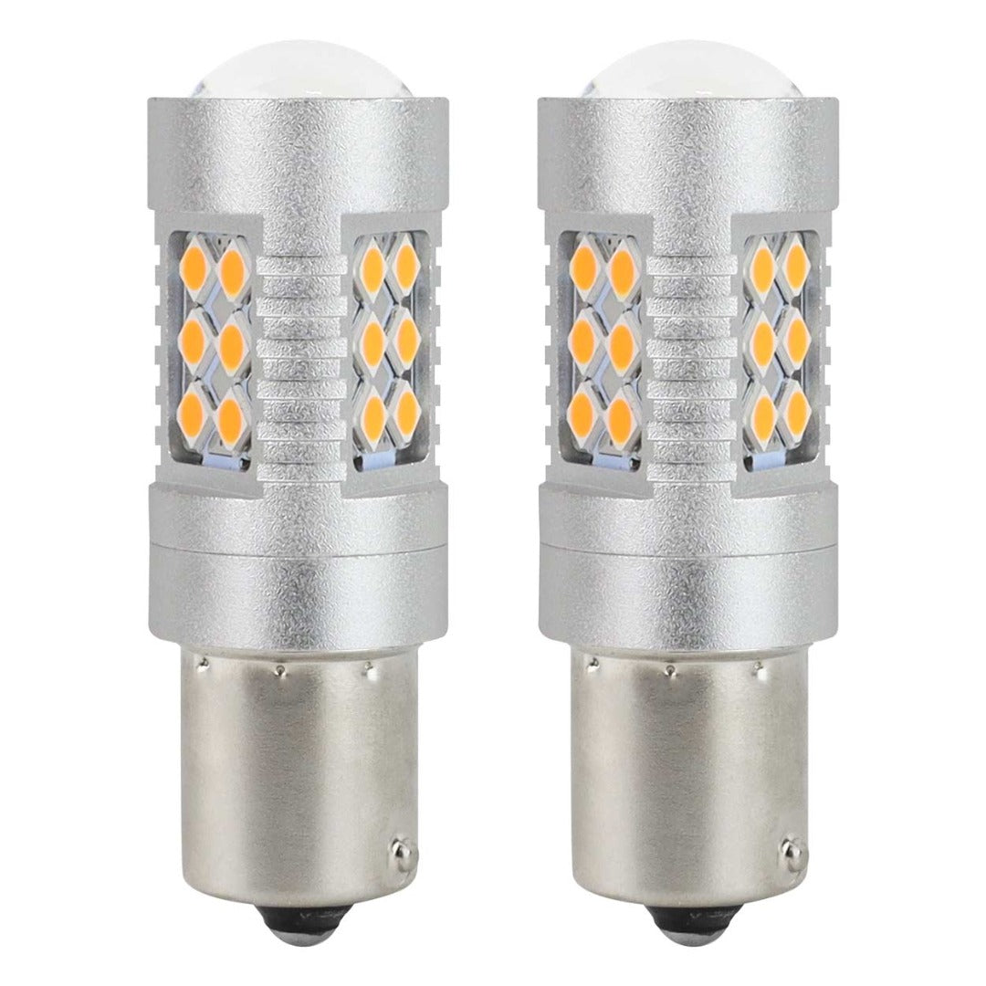BAU15S - 3030 - 24 SMD - CANBUS - ORANJE - 12/24V  - 2 stuks