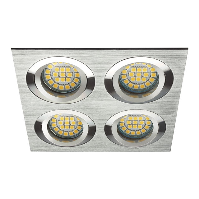 Inbouw 4x LED spot MR16 Aluminium Vierkant Armatuur - geborsteld zilver/zilver - Kanlux