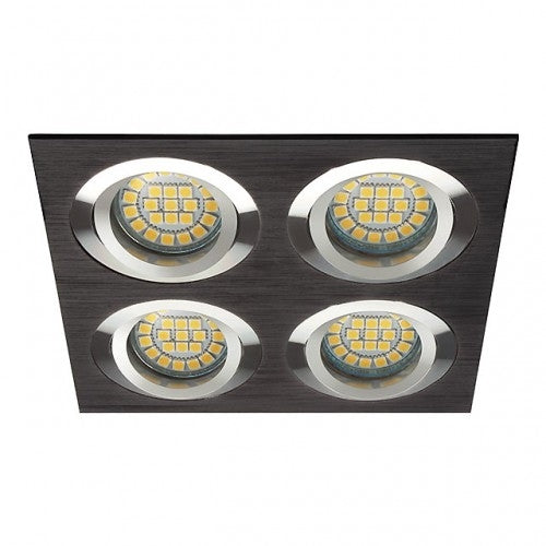 Inbouw 4x LED spot MR16 Aluminium Vierkant Armatuur - geborsteld zwart/zilver - Kanlux