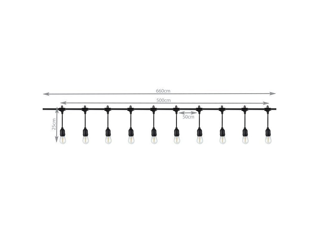 Prikkabel met hanglampen - 5 meter - 10 lampen - Warm wit - 24V