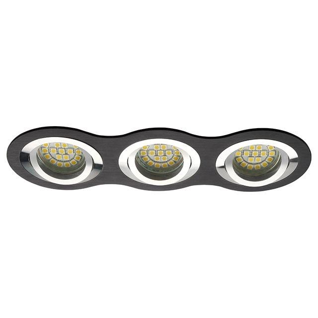 Inbouw 3x LED spot MR16 aluminium rechthoek rond armatuur - geborsteld zwart/zilver - Kanlux