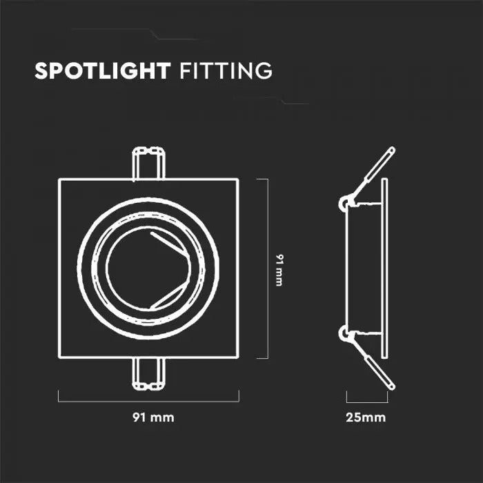 Inbouw spot GU10 + MR16 - Aluminium - 91mm - Vierkant armatuur - Verstelbaar - ZwartÂ 