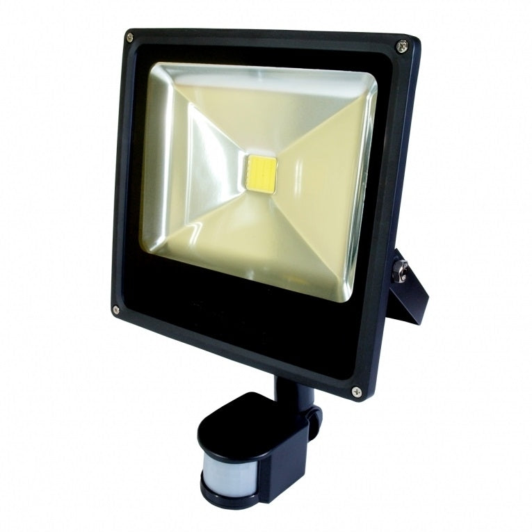 20W LED / PIR Schijnwerper Wit 4000K zwarte behuizing slim