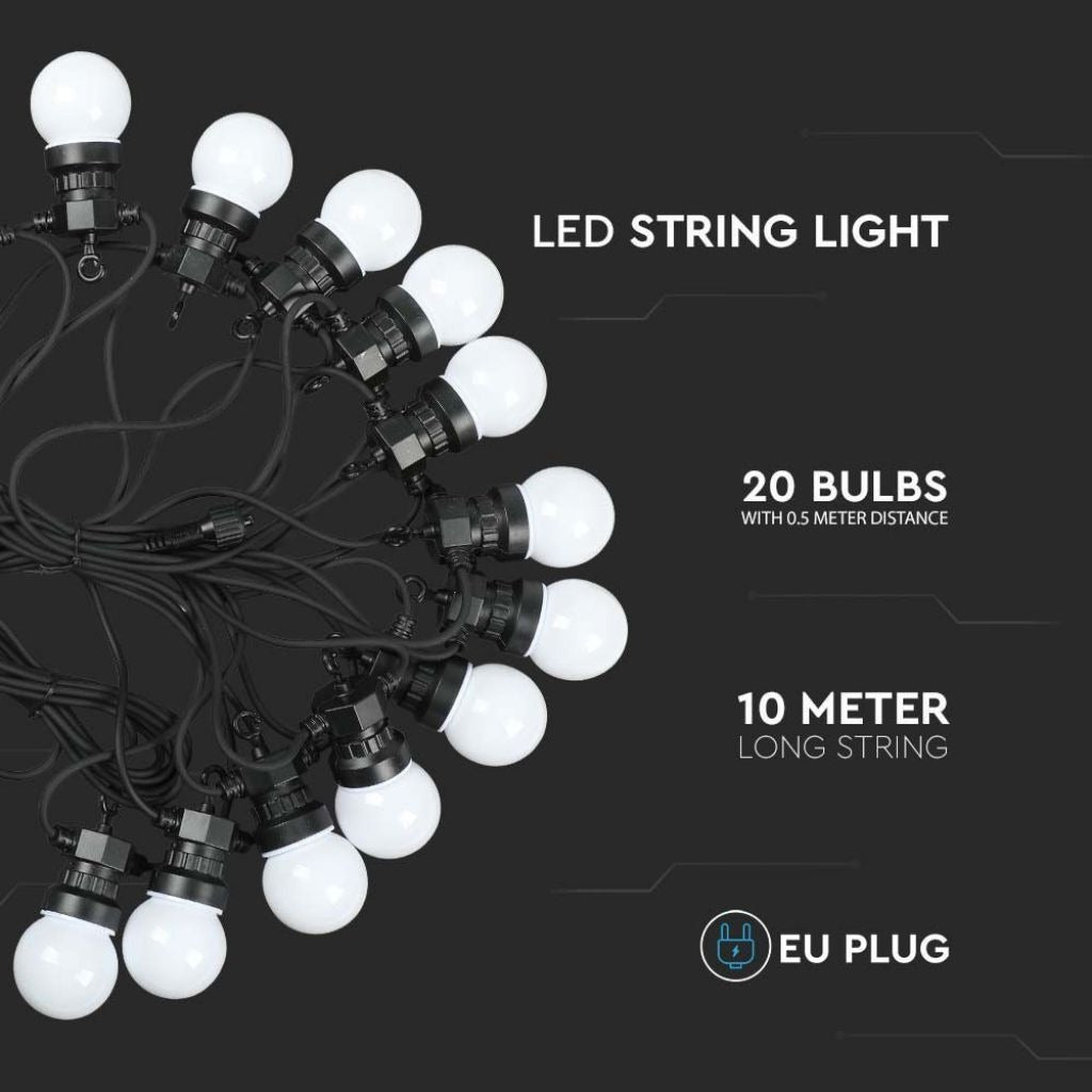 Led party lichtsnoer - 10 meter - 20 lampen - Warm wit - 24V