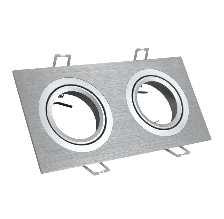Inbouw 2x LED spot GU10 - aluminium - rechthoek armatuur - geborsteld - zilver/zilver