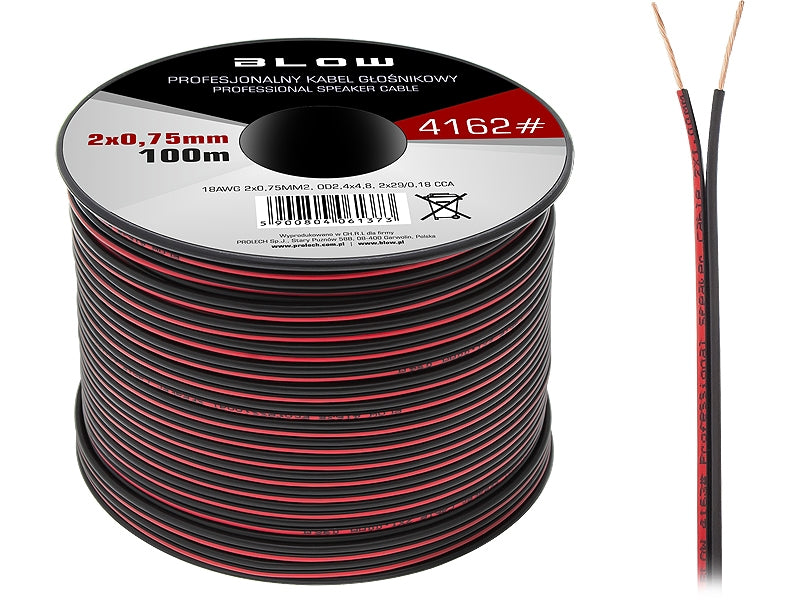 kabel rood / zwart 2x 0.75 mmÂ² op rol 100 meter