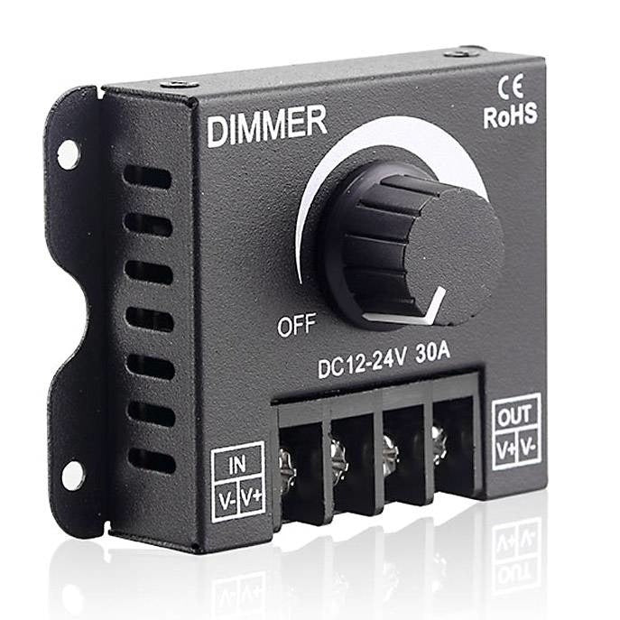 LED dimmer - Met draaiknop - 12 tot 24 Volt - 30A
