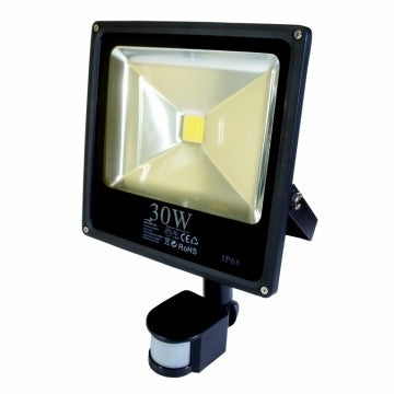 30W LED Schijnwerper Koud Wit IP65 zwarte behuizing PIR slim