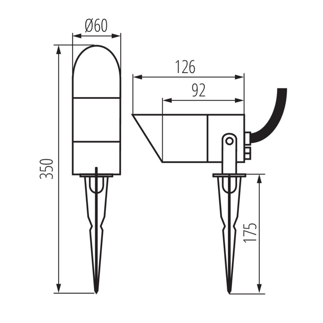 230V grondspot - GU10 fitting - 7 Watt - 350mm - Draaibaar