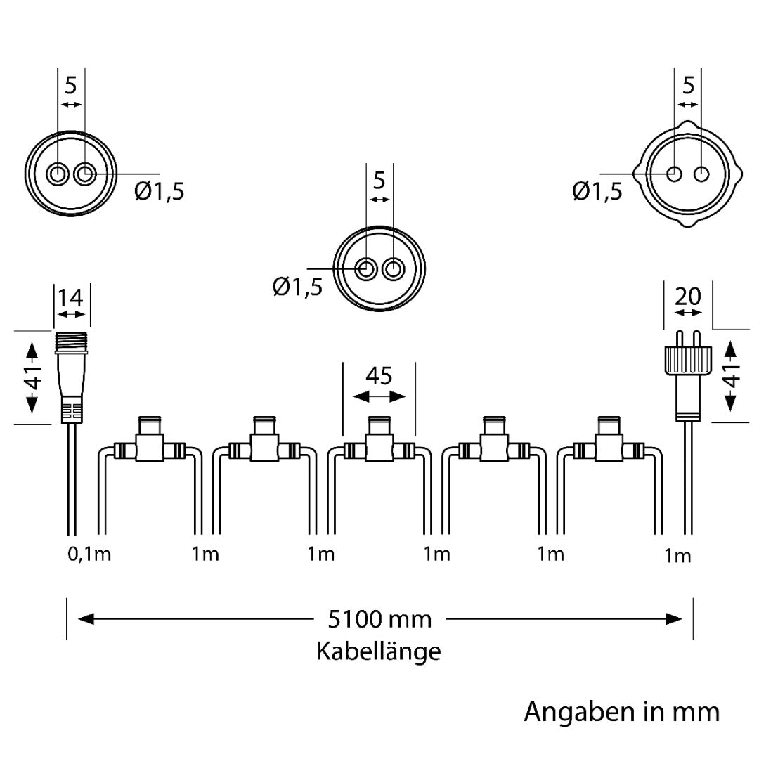 Tuinlamp Hoofdkabel - 5,1 Meter - 6 aansluitingen - NEMO systeem