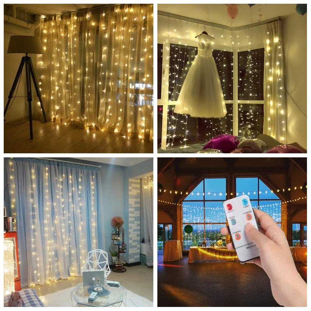 LED sterren gordijn kerst - 3 x 3 meter - warm wit - 300 LED