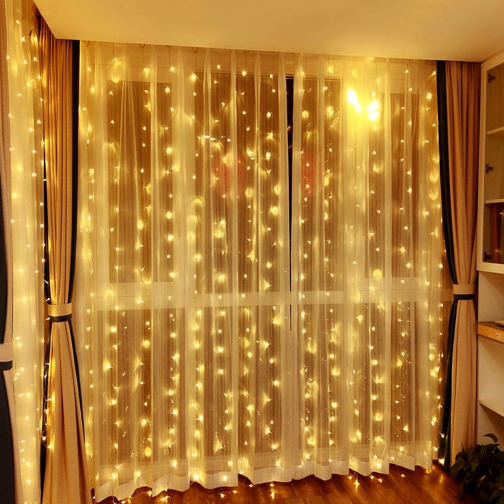 Kerst LED gordijn - Ultra dun - 3 x 3 meter - Warm wit - USB - Met controller