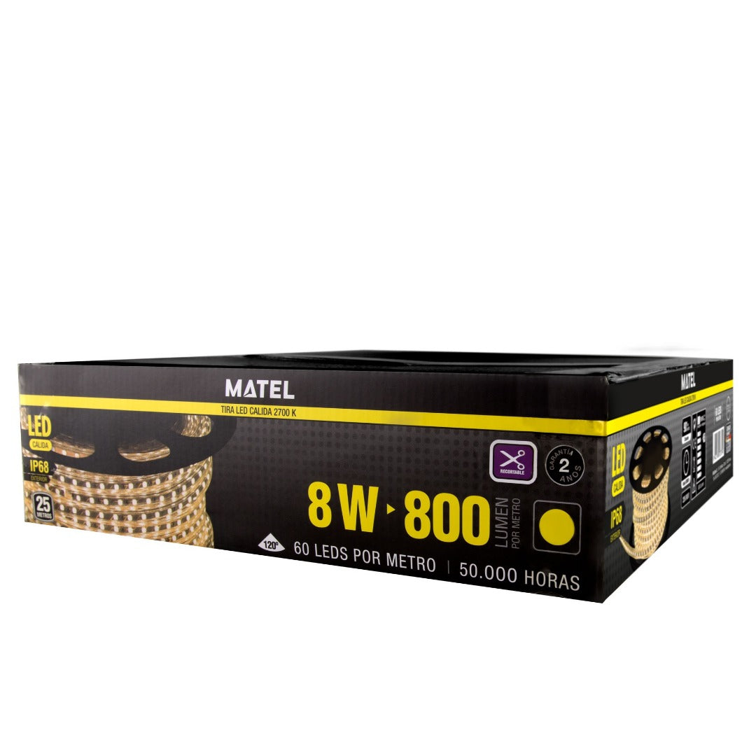 Warm wit LED Strip Outdoor IP68 - 25 Meter - 220V - Matel