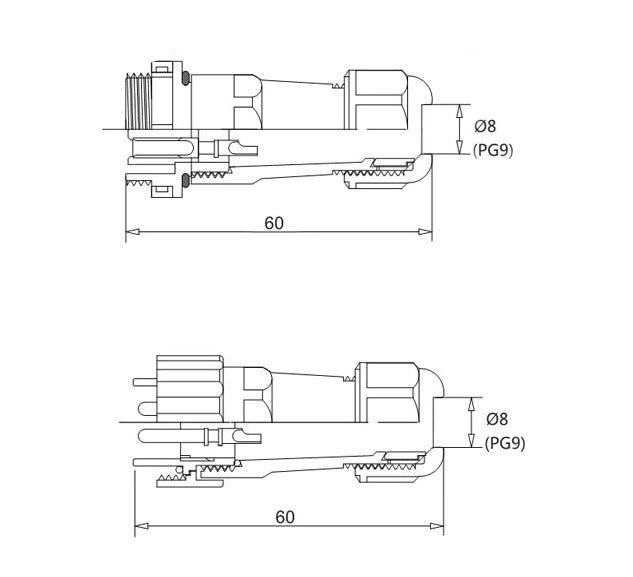 Male + Female - waterdichte kabelverbinder - 5 aderig - IP68