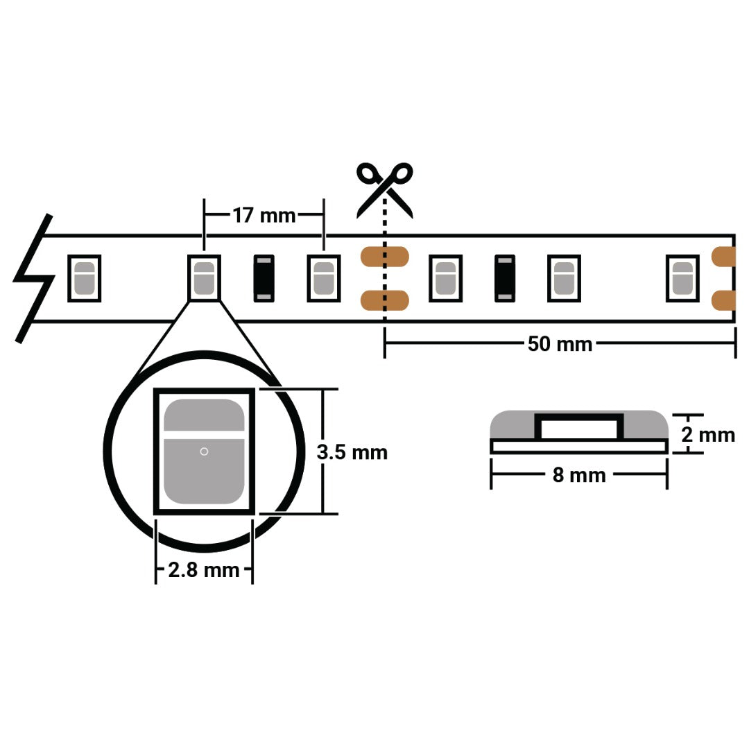 5 meter daglicht led strip - 60Leds/m - 24V - 2835