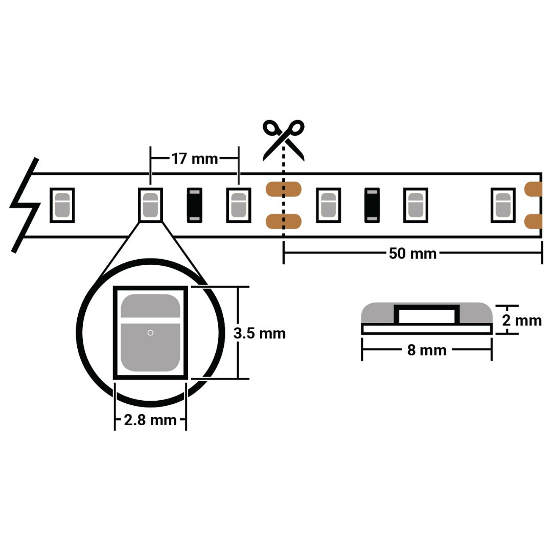 5 meter warm wit led strip - 120Leds/m - 24V - 2835
