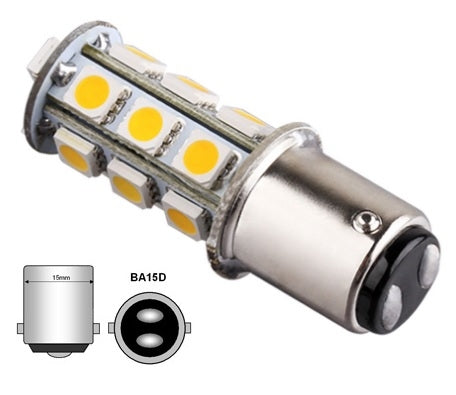 BA15D LED - DC Marine - 18 SMD 5050 - Warm wit - 12V