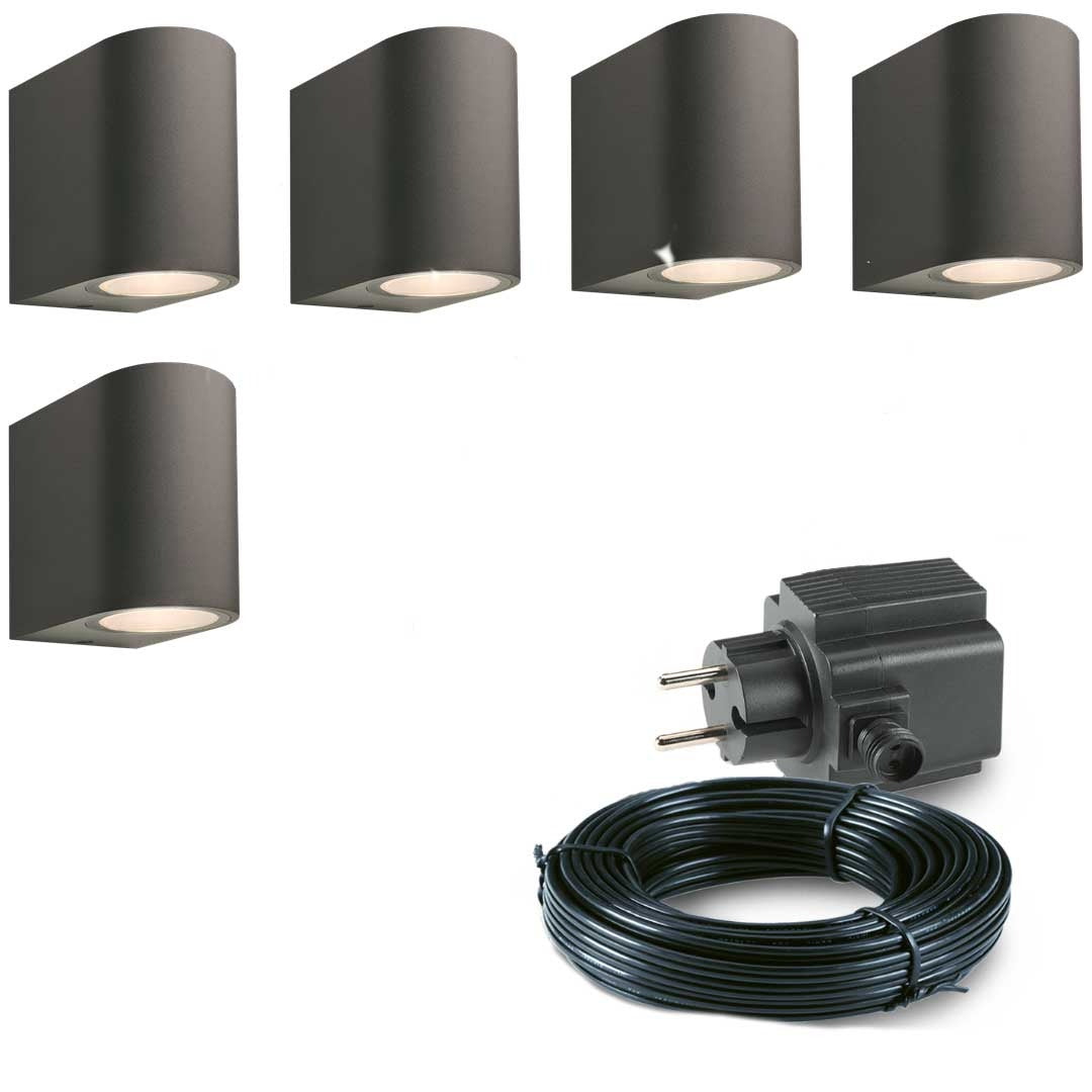 5x LED wand spot - 78mm - 4 Watt - Zwart - complete set