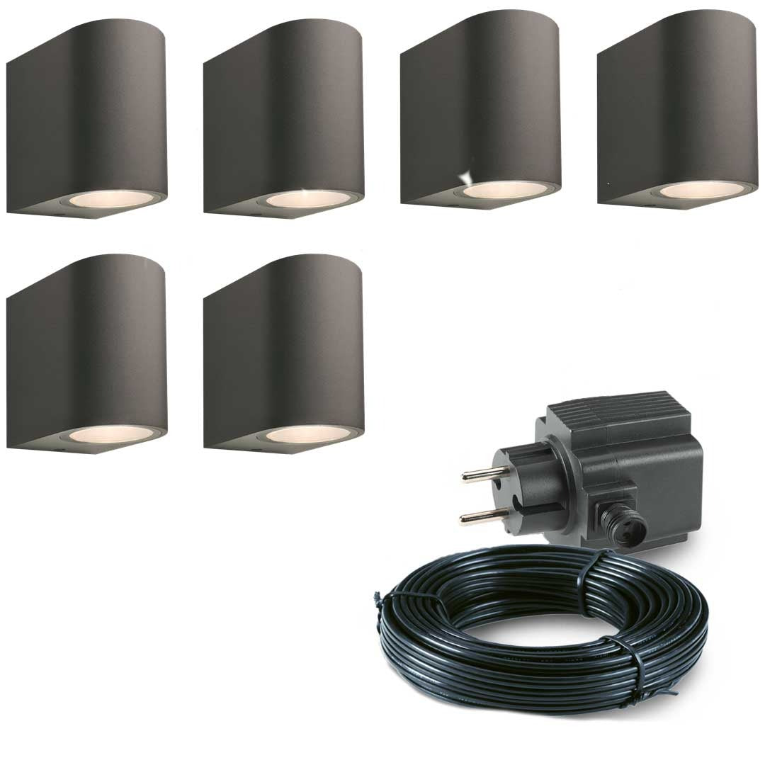 6x LED wand spot - 78mm - 4 Watt - Zwart - complete set