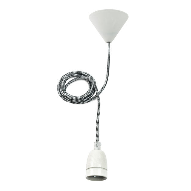 Pendel met E27 fitting - Met nylon kabel - Zwart / Wit