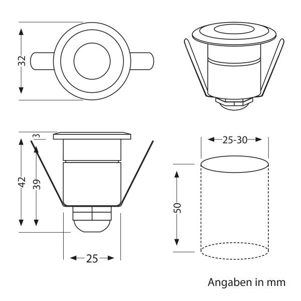 LED inbouw terrasverlichting – 32mm – 0.8 Watt – 2900K – RVS