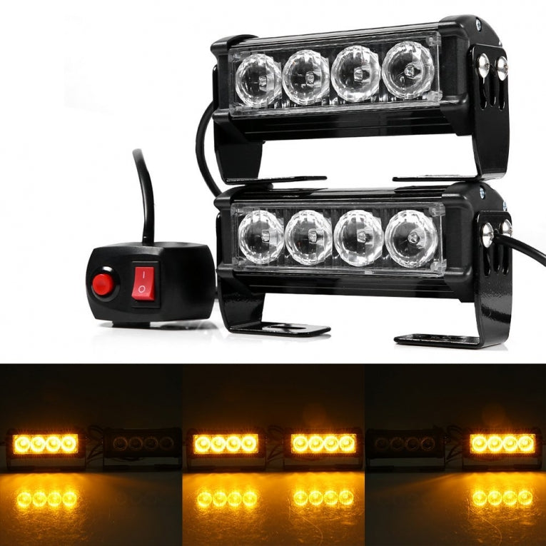 ORANJE bumper flitser 4 LED 12 Volt - Complete Set - Zwart