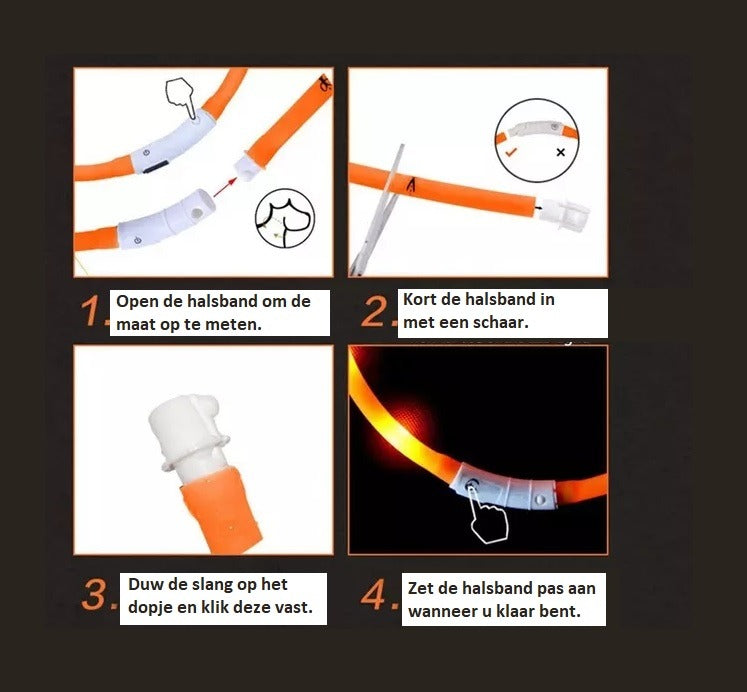 LED EASYDOG halsband - groen - inkortbaar 20 tot 70 CM - oplaadbaar