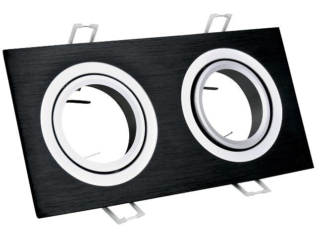 Inbouw 2x LED spot GU10 - aluminium - rechthoek armatuur - geborsteld - zwart/zilver