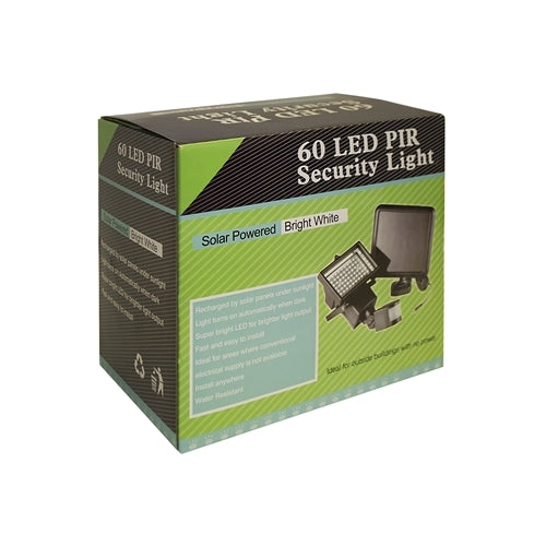 60 LED Schijnwerper PIR - Solar met Accu - 12 Volt - Zwart