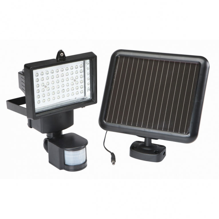 60 LED Schijnwerper PIR - Solar met Accu - 12 Volt - Zwart