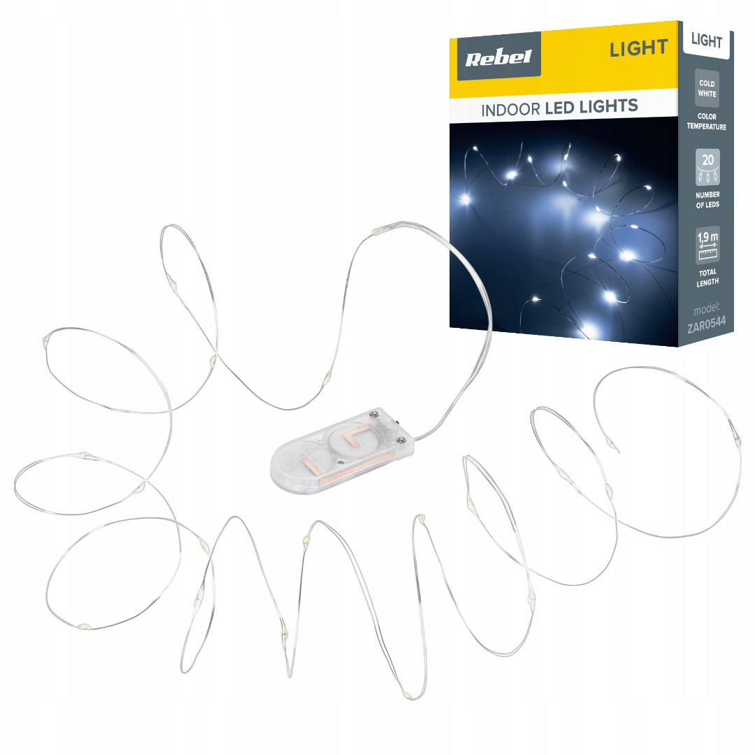 Kerst koperdraad LED verlichting - koud wit - 1,9 meter - op batterijen