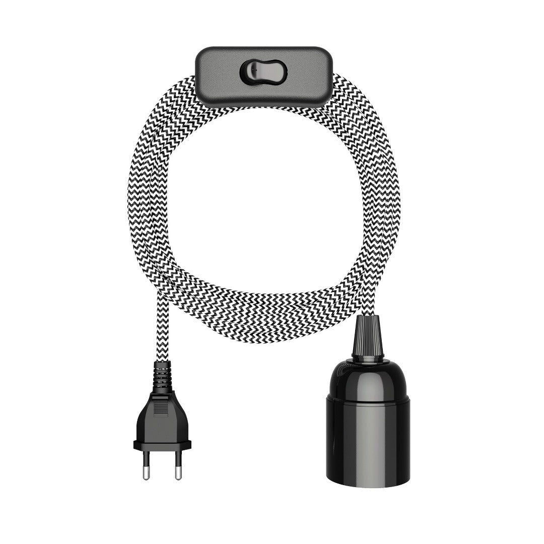 E27 hanglamp - 3 meter - Met schakelaar - Zwart/wit