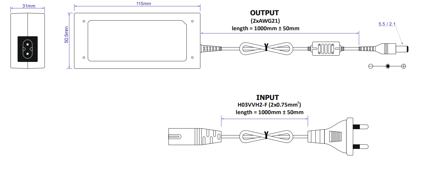 Adapter - 24V - 2,5 AmpÃ¨re