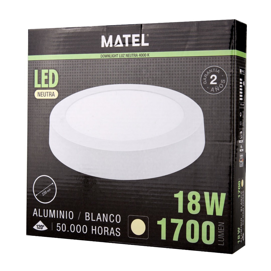 LED plafondlamp - opbouw rond - Neutraal wit - wit - 18W