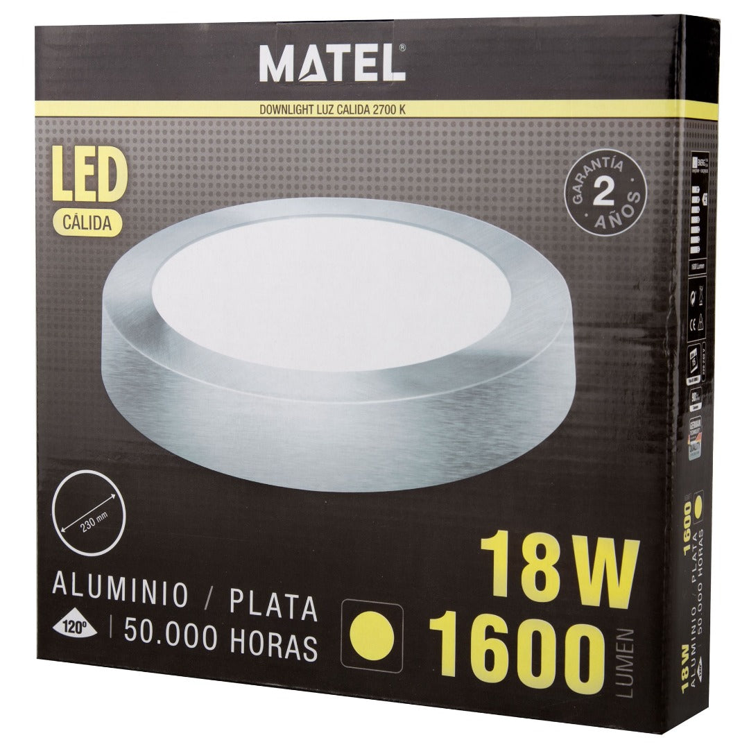 LED plafondlamp - opbouw rond - Warm wit - zilver - 18W