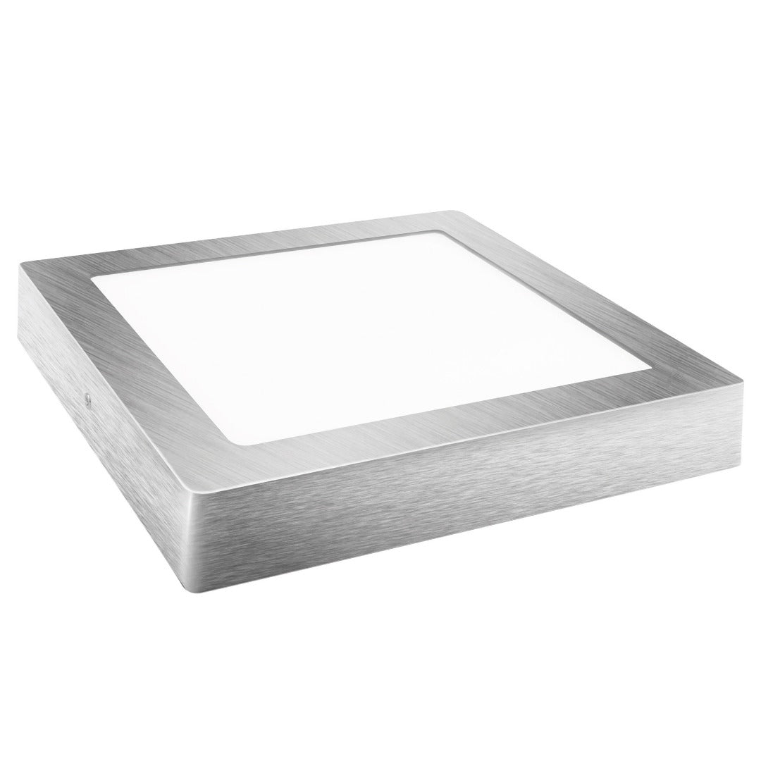 LED plafondlamp - opbouw vierkant - Warm wit - zilver - 18W