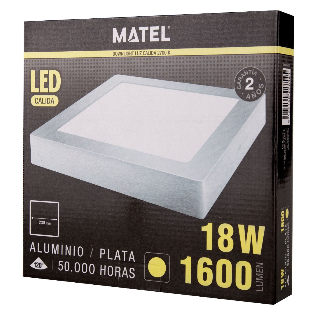 LED plafondlamp - opbouw vierkant - Warm wit - zilver - 18W