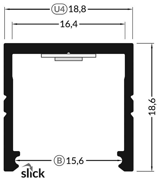 LED profiel - zwart - melk witte afdekplaat - 18 x 18 mm