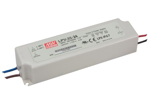 LED driver IP67 transformator 24v 1.5A VDC 35W - 1 Uitgang - Meanwell LPV-35-24
